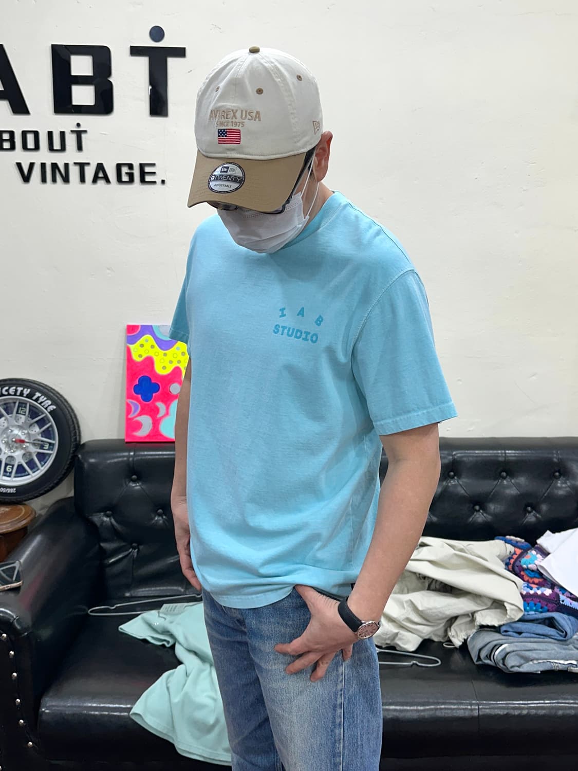 아이앱스튜디오 피그먼트 시안 반팔셔츠 L 상품이미지2