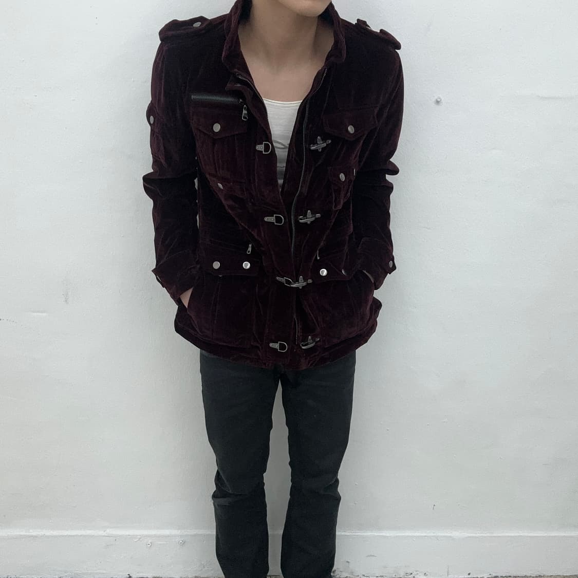 Semantic design burgundy velvet jacket 상품이미지4