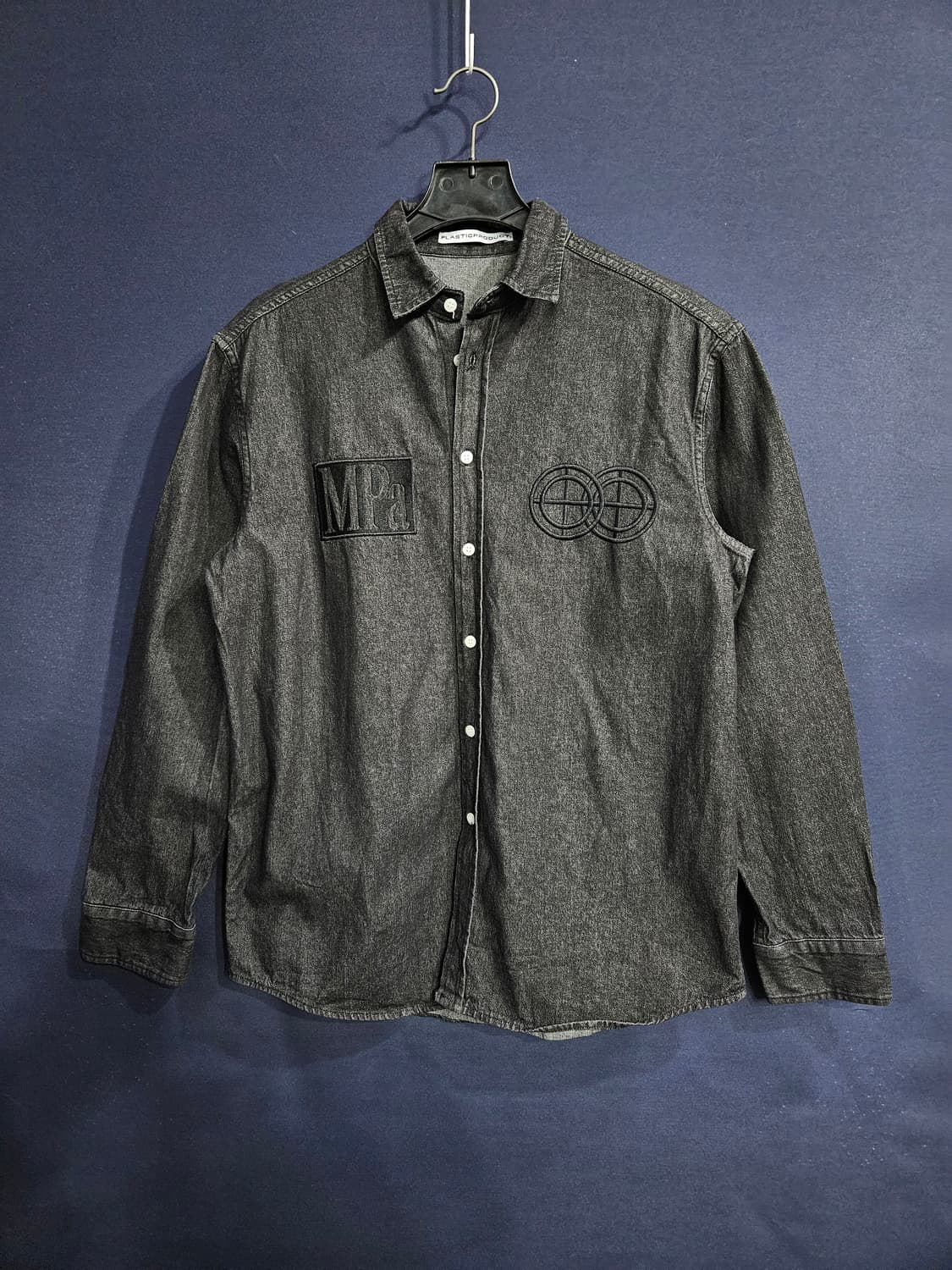 플라스틱 프로덕트 멜란지 블랙 남성 오버핏 90~95 데님 긴팔셔츠  상품이미지1