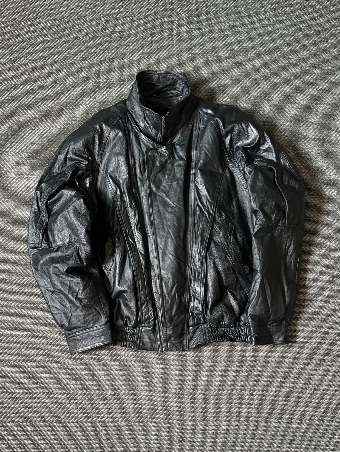 90s 4U 블랙 레이어드 패널 빈티지 소가죽 자켓 (105-110) 상품이미지1
