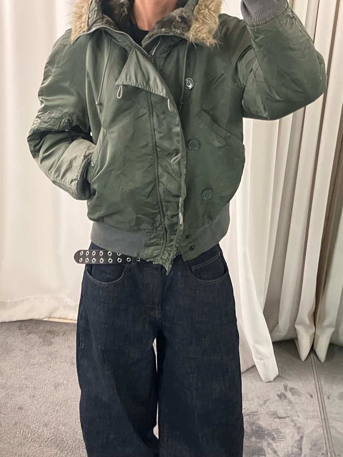 90's 알파인더스트리 카키 N2B 쇼트 웨이스트 파카 M 상품이미지8