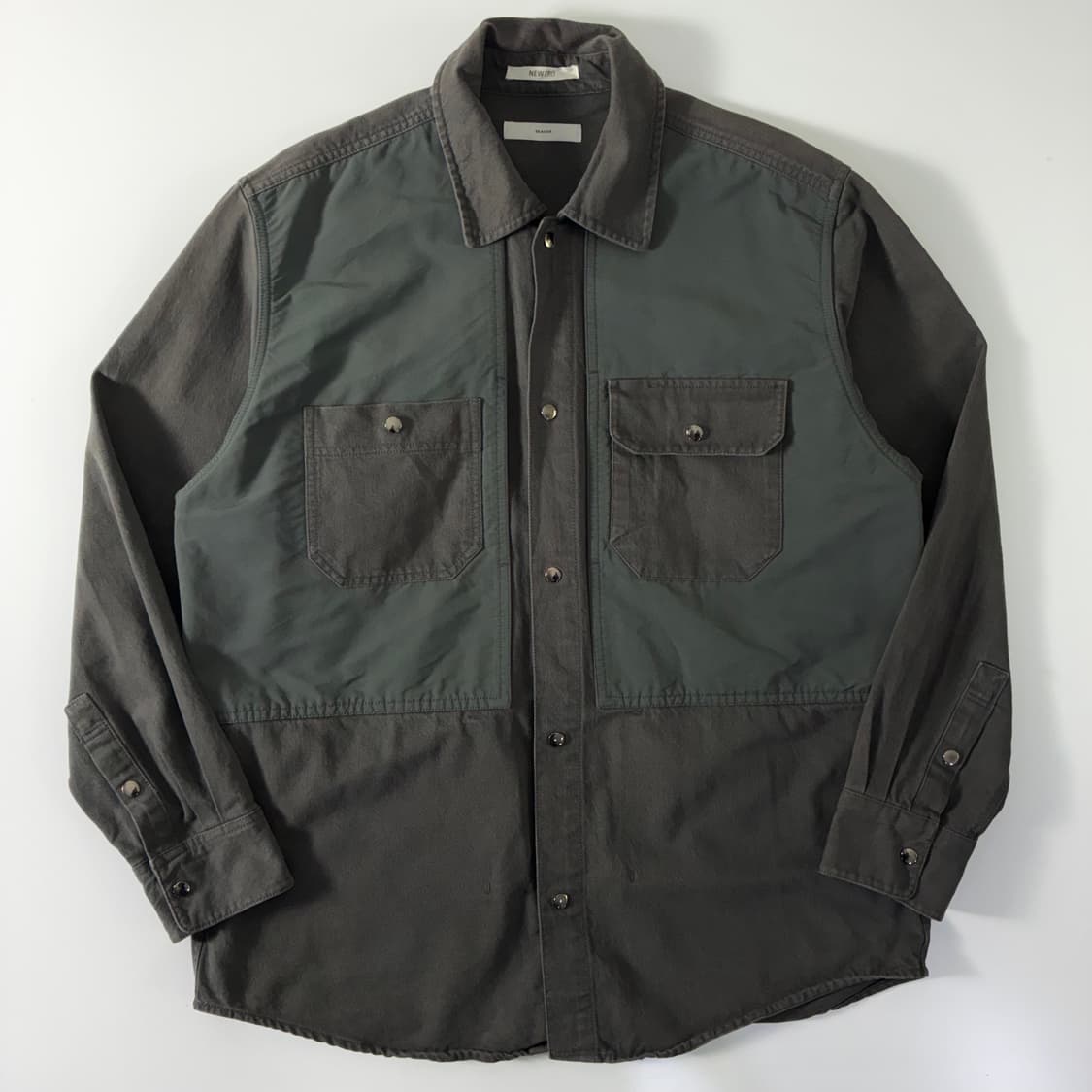 Beaker 비이커 배색 코튼 버튼 셔츠자켓 상품이미지1