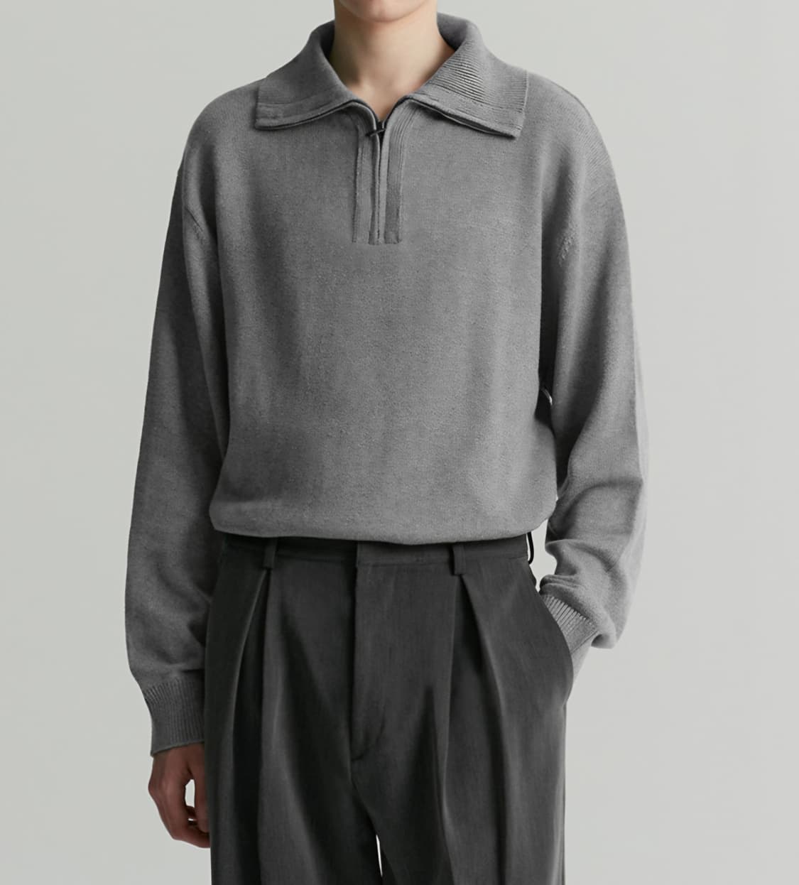 커스텀어클락 컨템포러리 하프 집업 니트 그레이 M 상품이미지6