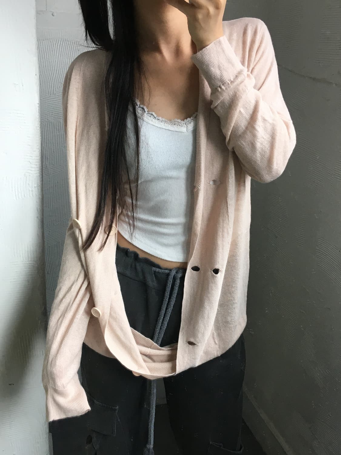 MM6 메종 마르지엘라 핑크아이보리 린넨 실크 가디건 상품이미지3