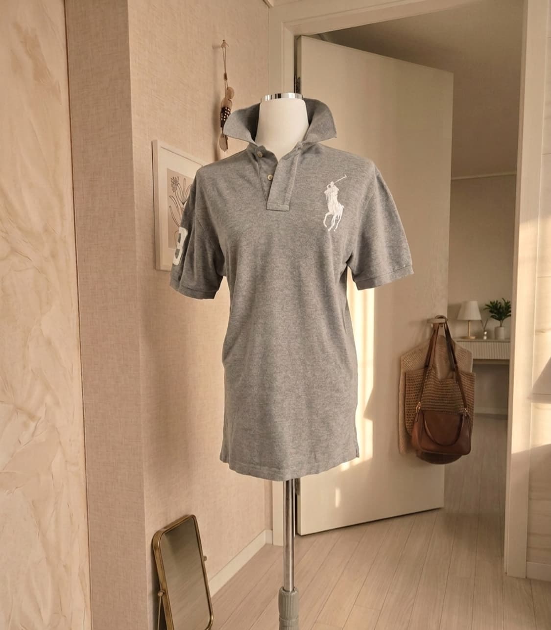 폴로 랄프로렌 실버 빅포니 자수로고 그레이 카라 반팔티 상품이미지1