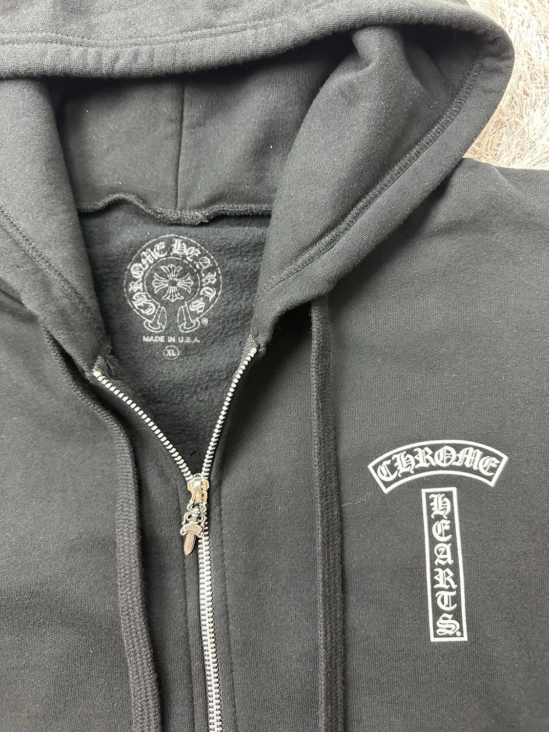 [XL] 정품 크롬하츠 USA 스크립트 로고 플리스 집업 후드 블랙 상품이미지5