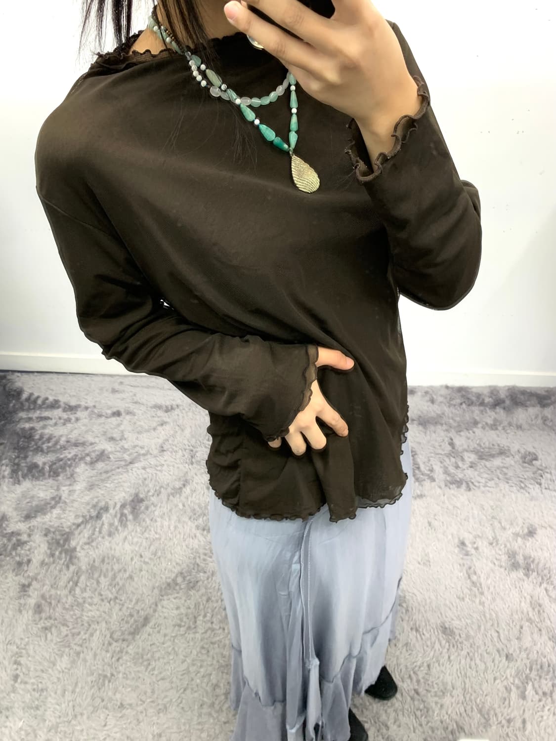 시스루 브라운 탑 상품이미지1