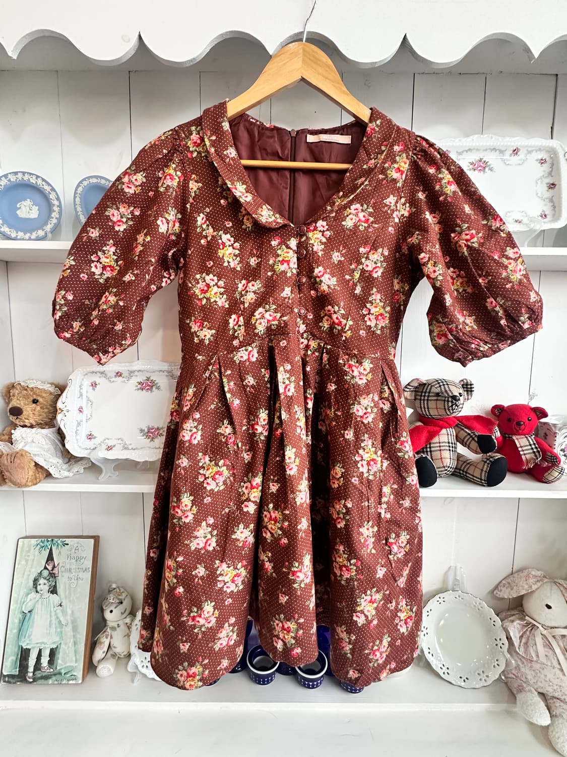 브라운 플라워 도트  원피스 상품이미지1