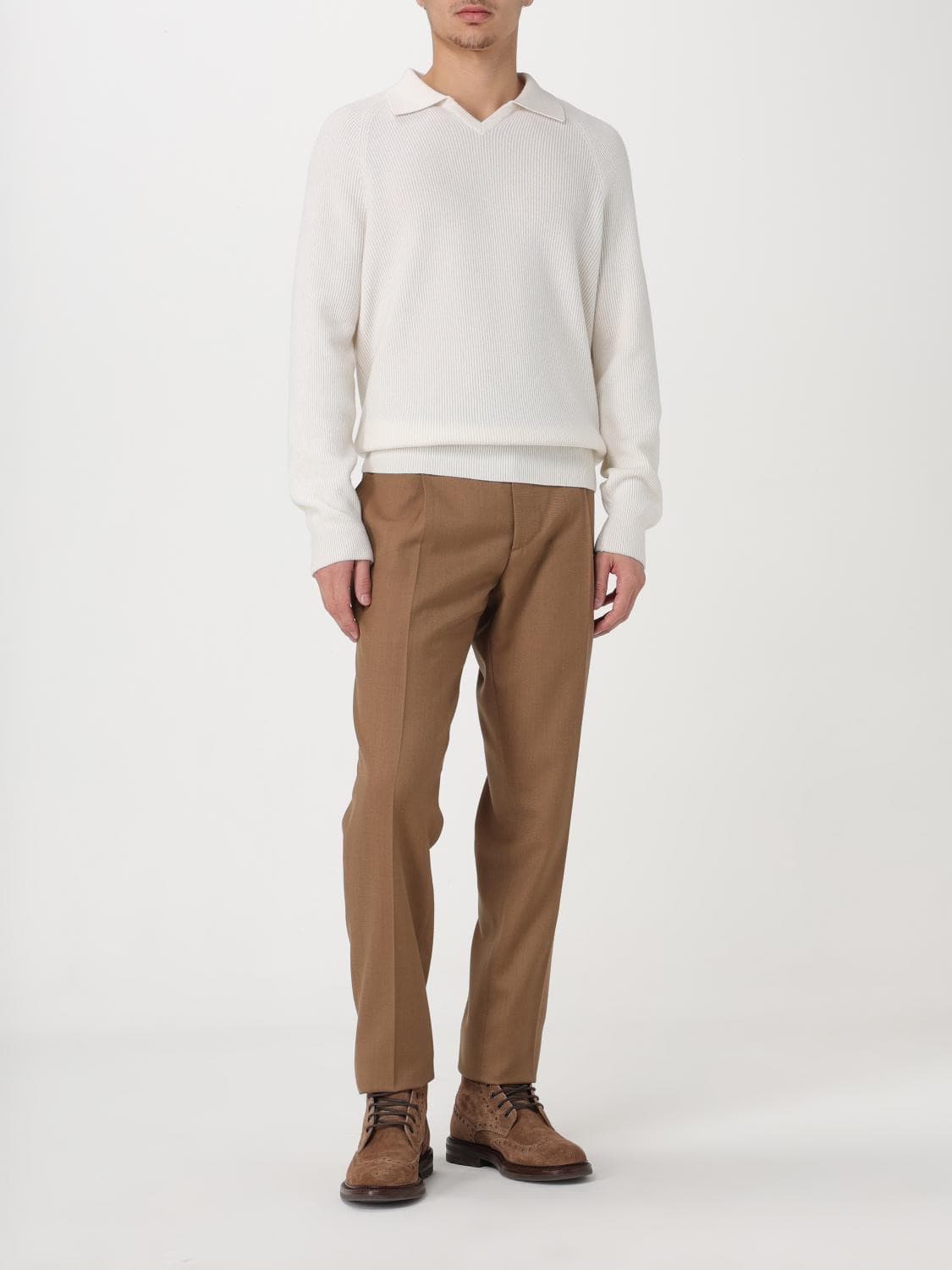 브루넬로 쿠치넬리 캐시미어 브이넥 폴로 니트 스웨터 아이보리 50사이즈 상품이미지9