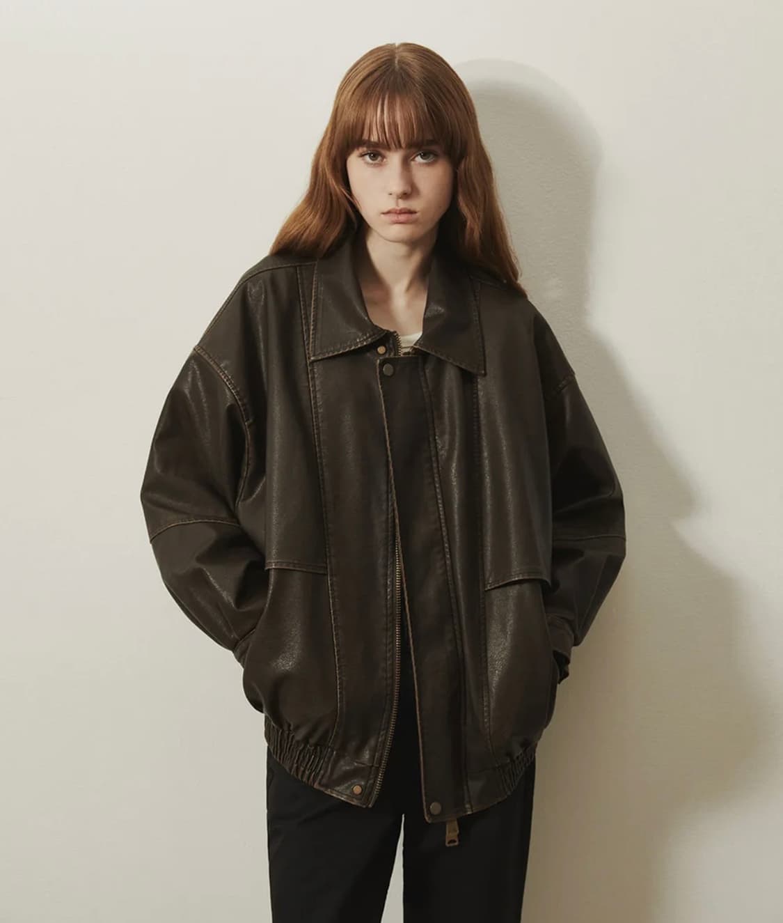 레이디 볼륨  VINTAGE COATING LEATHER JACKET 상품이미지1