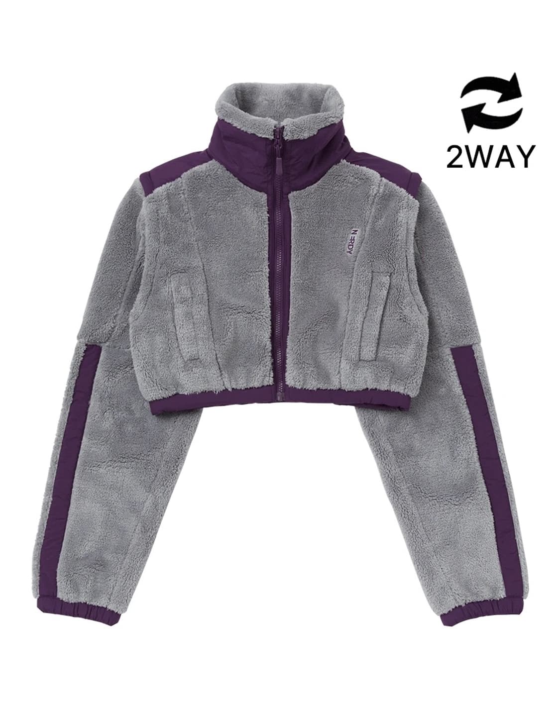 널디 우먼스 크롭 2WAY 블락 플리스자켓 그레이 XS 상품이미지3