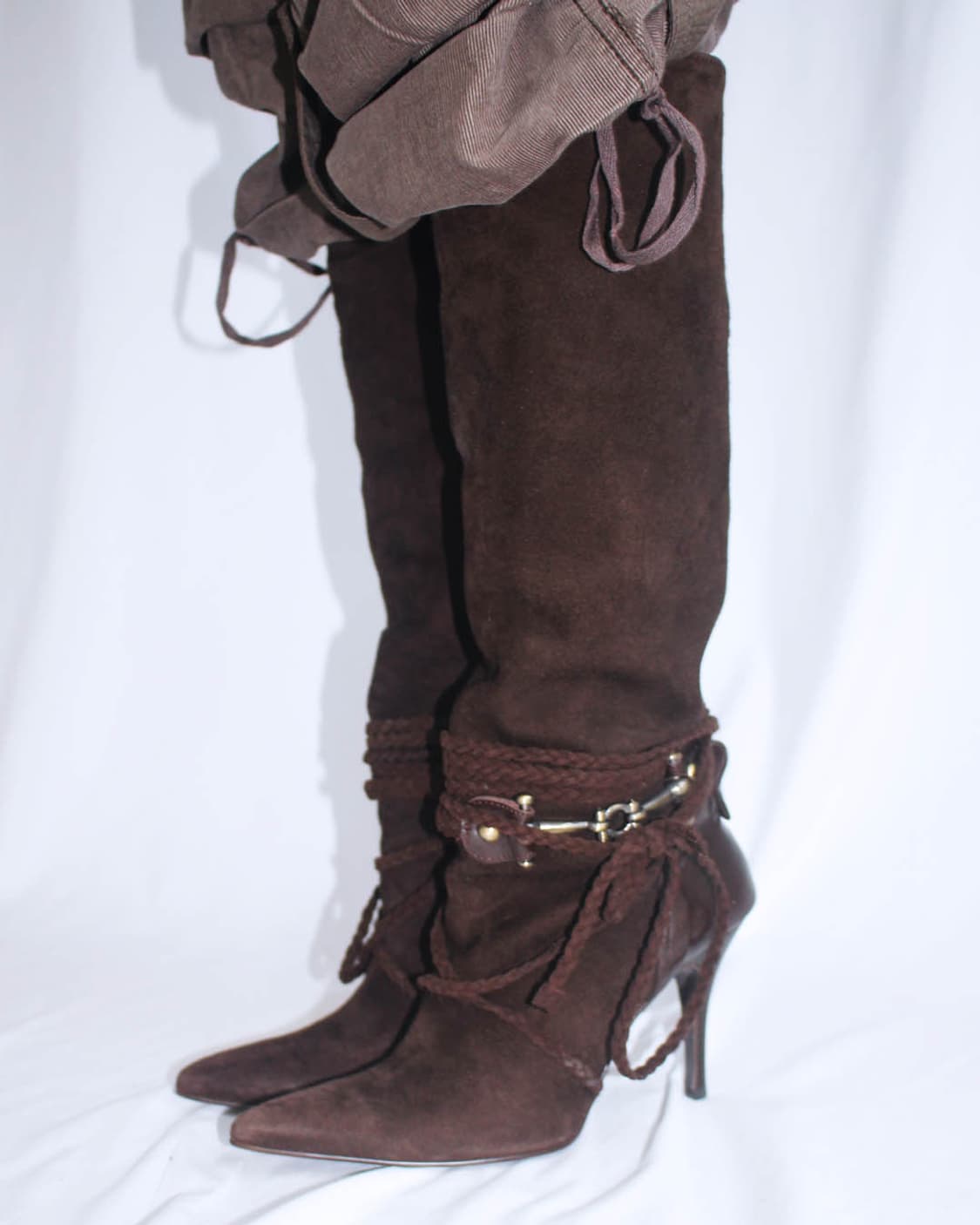 Western strap detail suede long boots 상품이미지5
