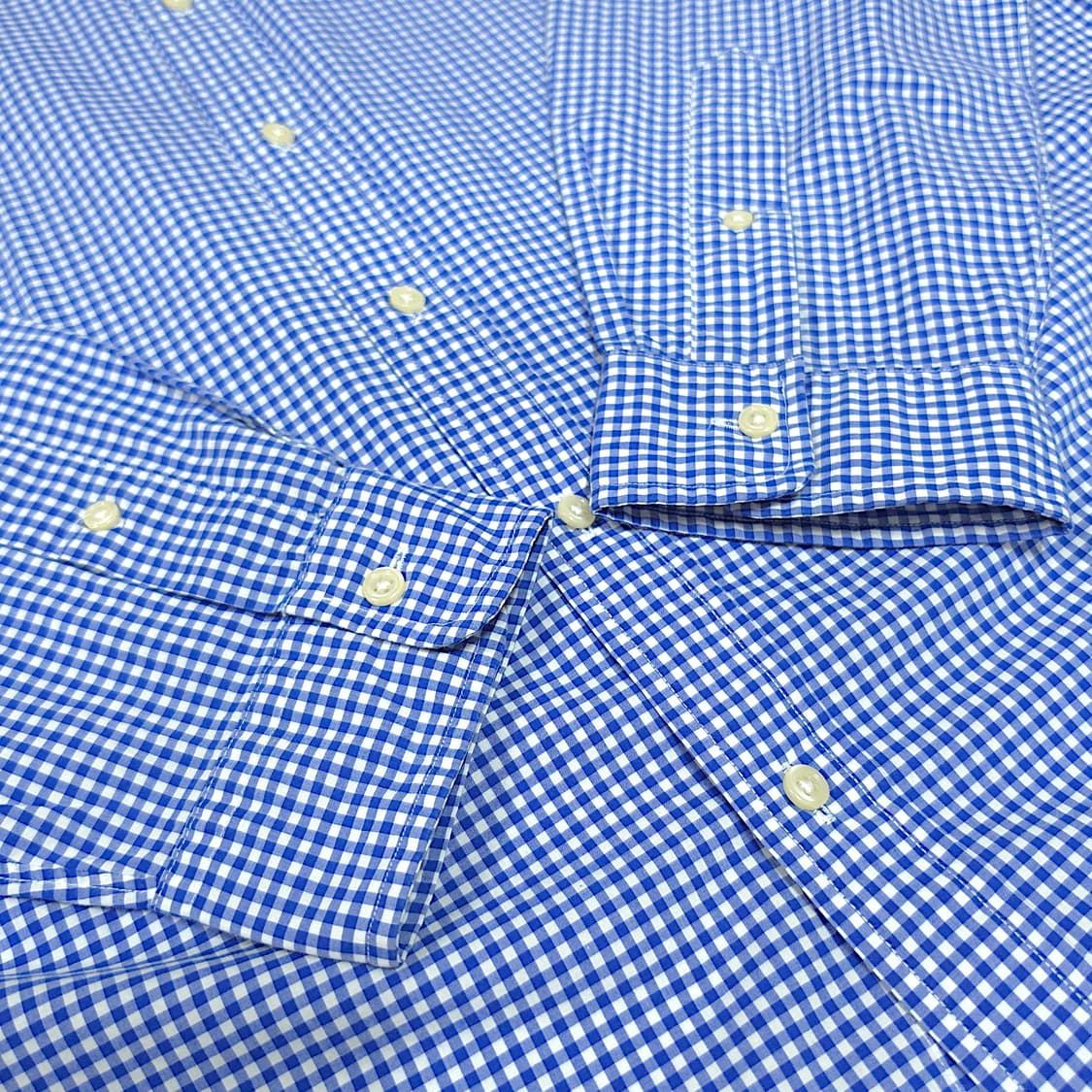 [XL] 폴로 블루 깅엄 커스텀핏 코튼 스트레치 긴팔셔츠 상품이미지6