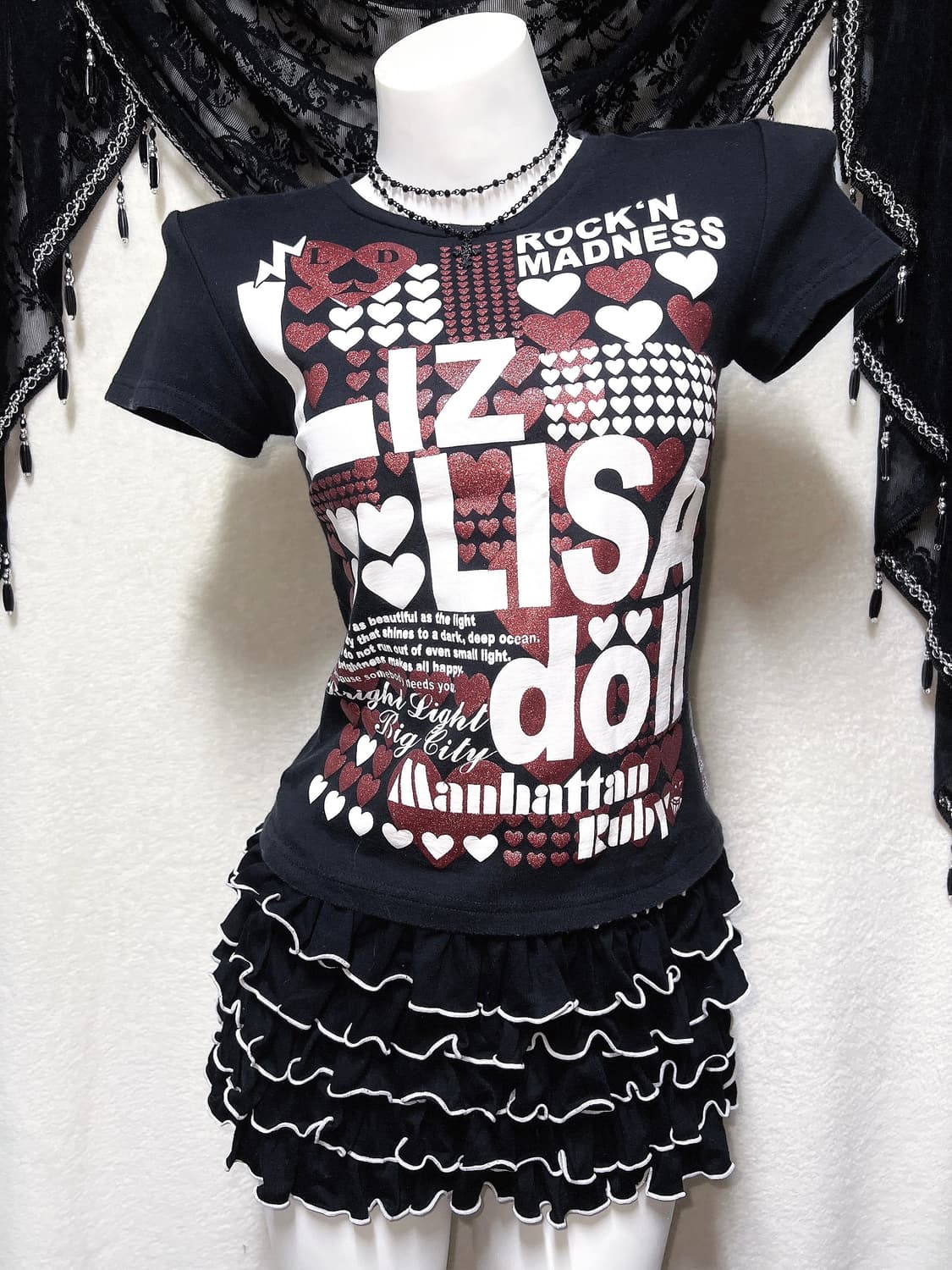 리즈리사돌 키치 펑크 y2k 헤이세이 갸루 글리터 레터링 반팔탑 핀터 상품이미지2