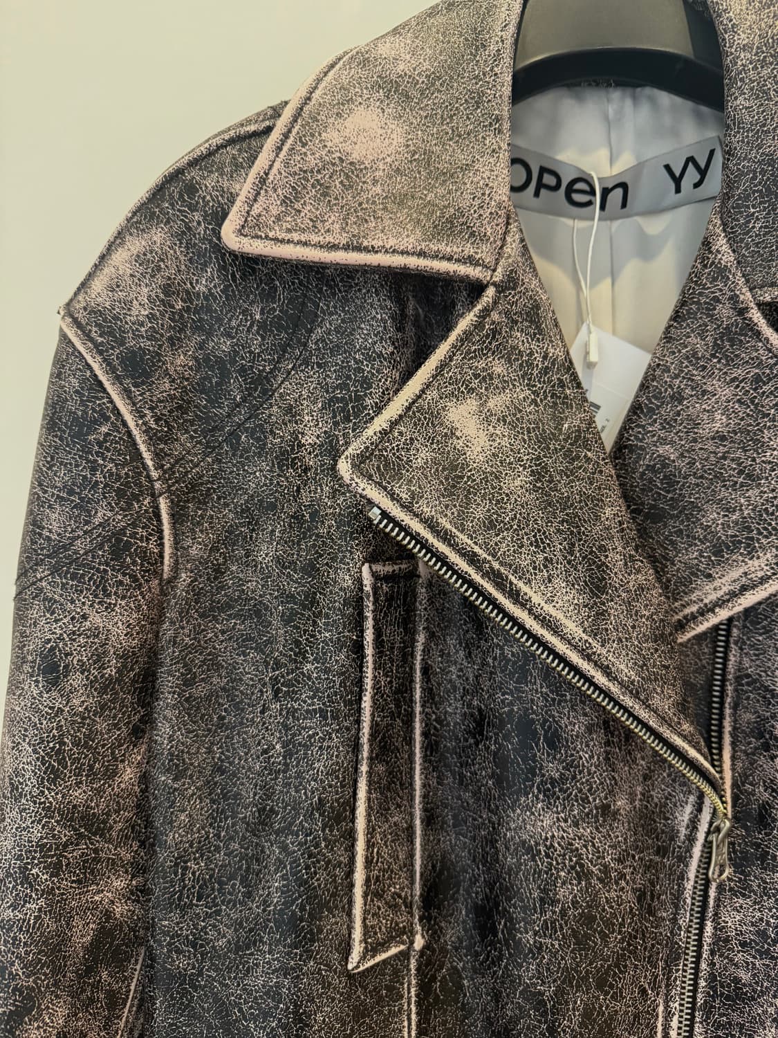 OPEN YY Faded leather moto jacket BROWN 상품이미지2