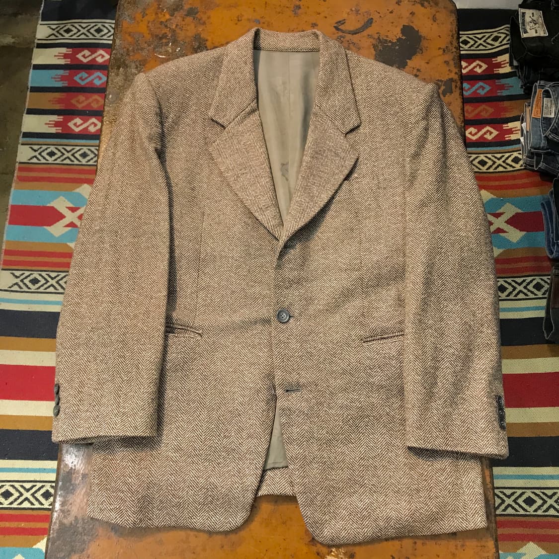 VTG 빈티지 브라운 헤링본 패턴 블레이저 자켓 남성 105 사이즈 상품이미지1