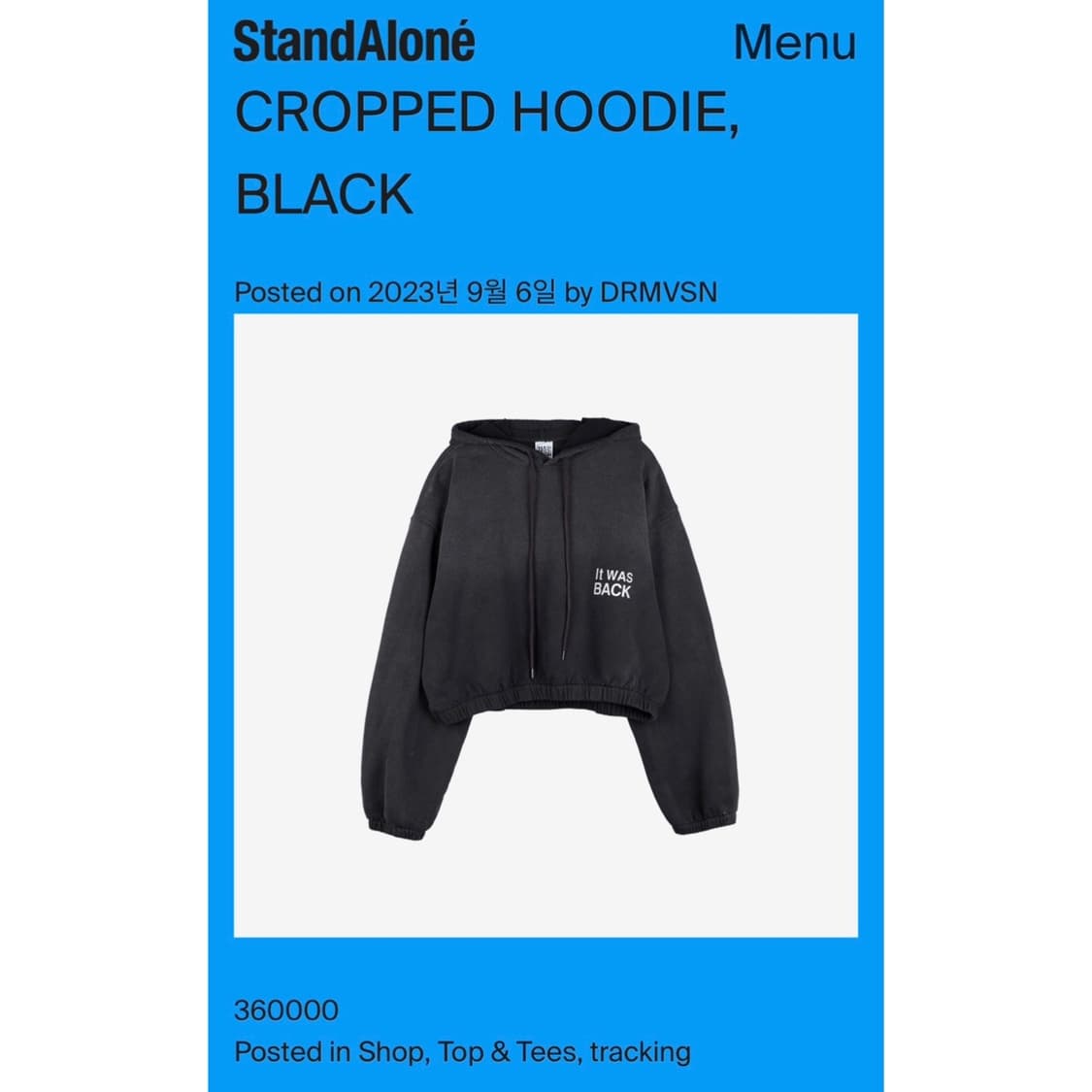 (새상품) 23fw 스탠드얼론 크롭 후드 상품이미지2
