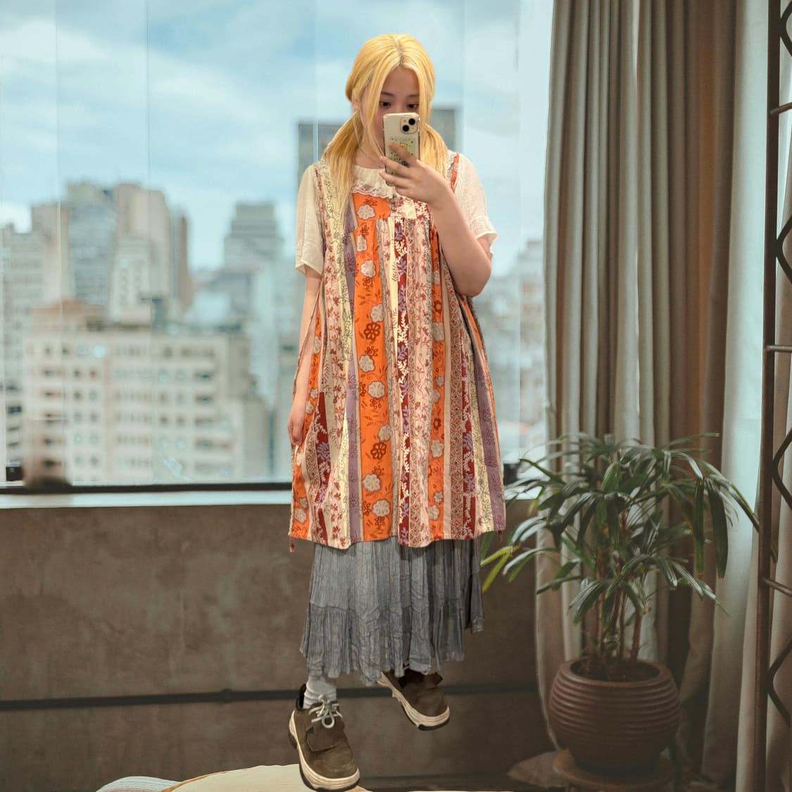 일본 빈티지 에스닉 히피 플라워 패턴 민소매 원피스 상품이미지5