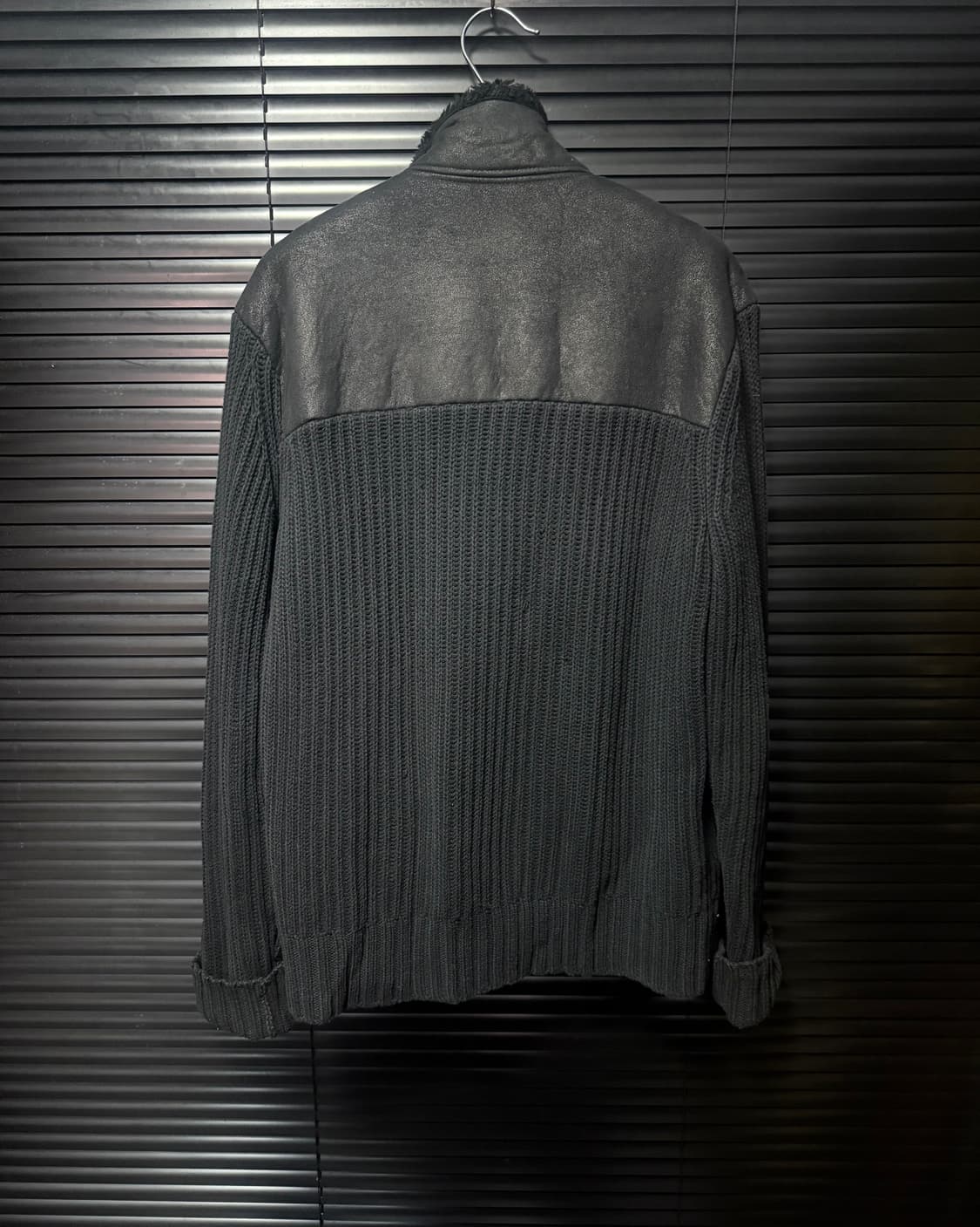 아르마니 블랙 레더 가죽 스웨터 니트 하이넥 가디건 집업 락 고스펑크 상품이미지6