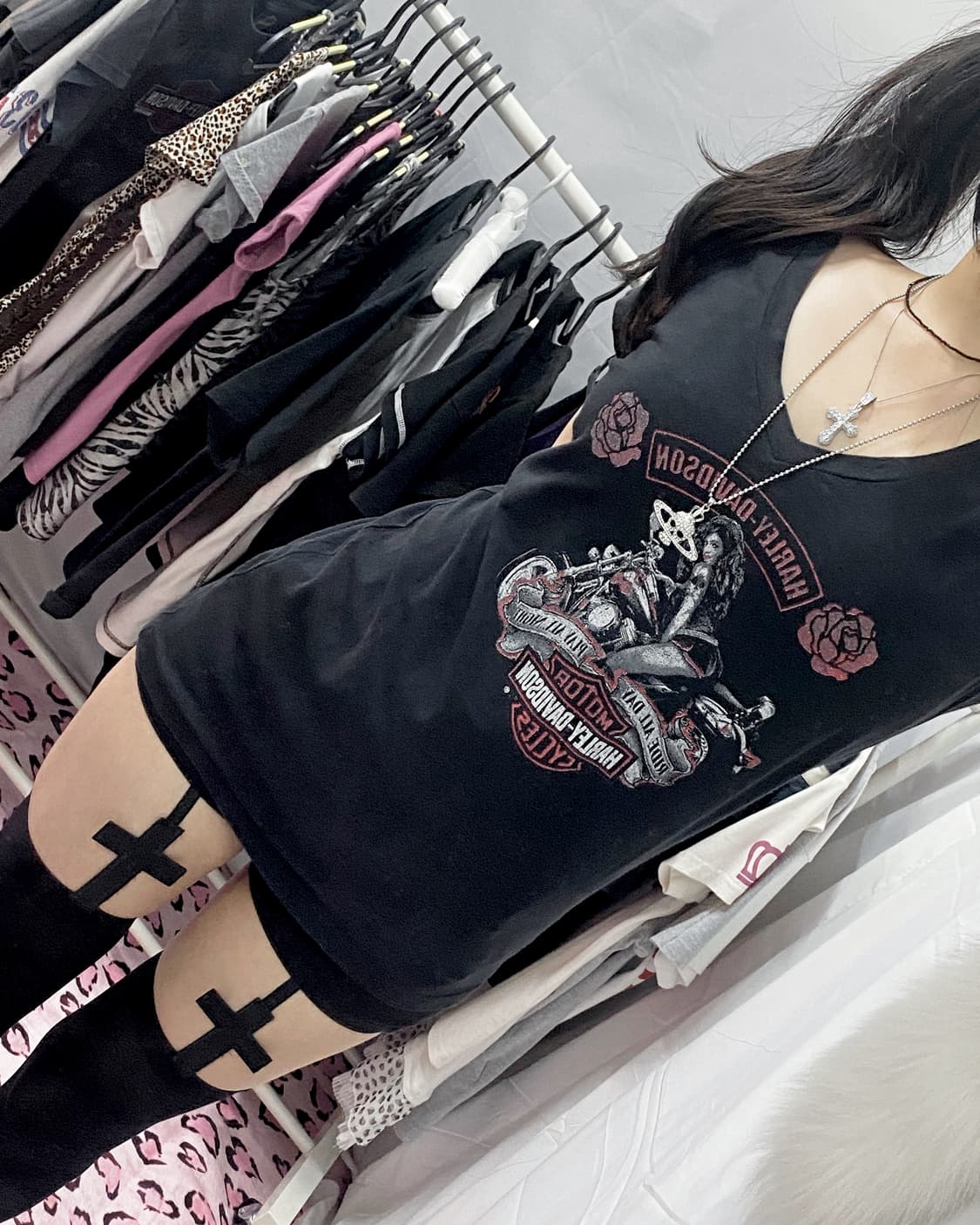 [HARLEY DAVIDSON] 할리데이비슨 장미 핀업걸 반팔 상품이미지2