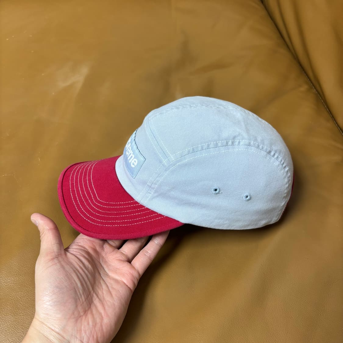 슈프림 캠프캡 모자 박스로고 투톤 라이트 블루 레드 상품이미지4