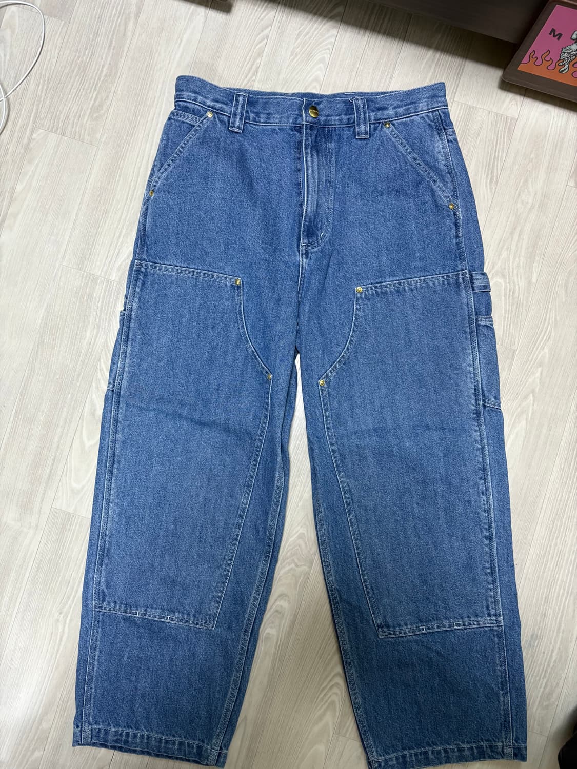 칼하트 WIP 내쉬 더블니 팬츠 블루스톤워시드 상품이미지1