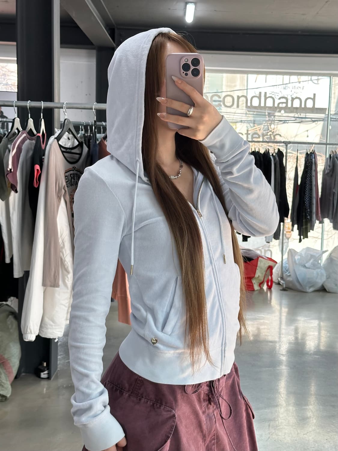 쥬시꾸뛰르 하트참 벨루어 후드집업 스카이퍼플 상품이미지1