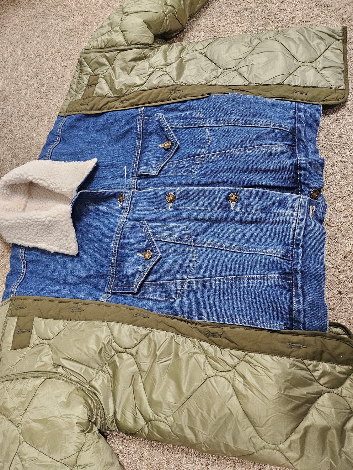 새상품(여성Free55-77) 오버핏 데님 양털 퀄팅 누빔 자켓  상품이미지6