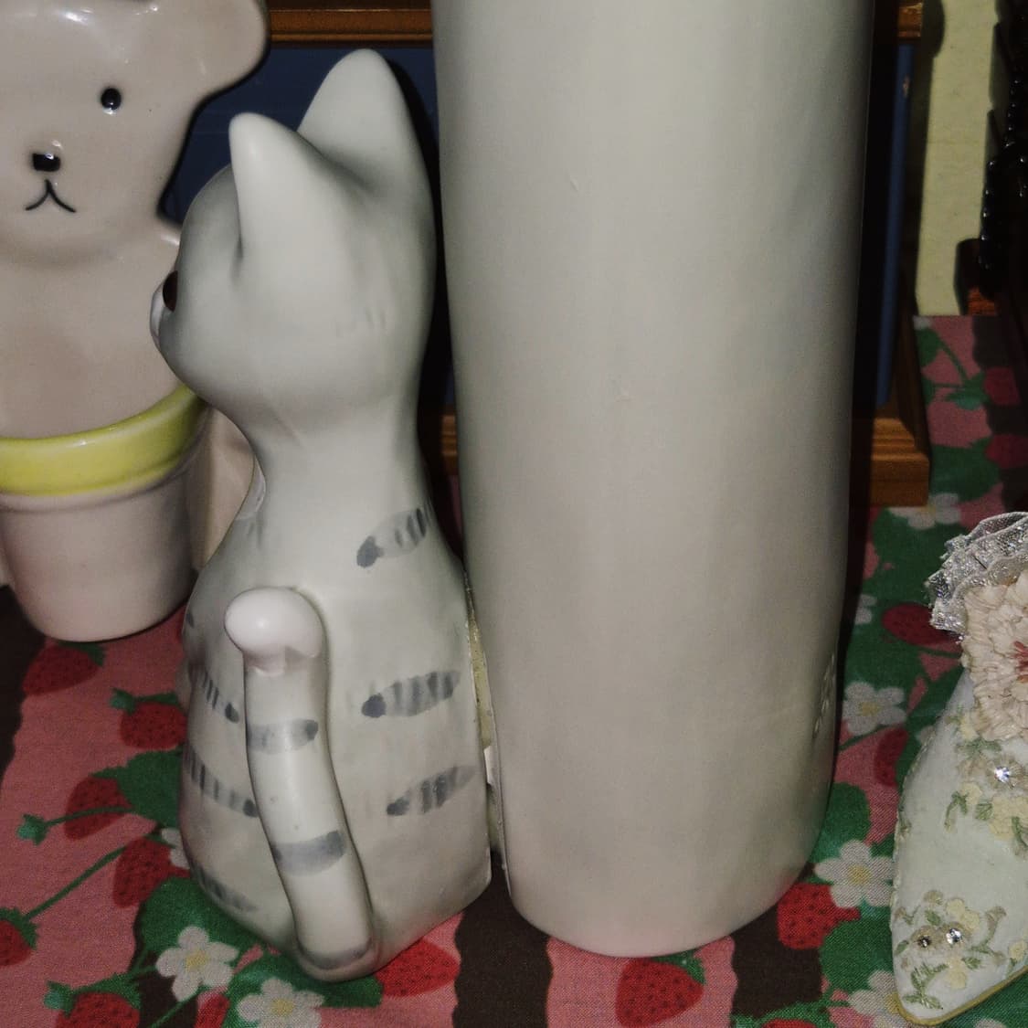 90s 일본 세토 핸드메이드 고양이 피겨린 기둥 꽃병 상품이미지8