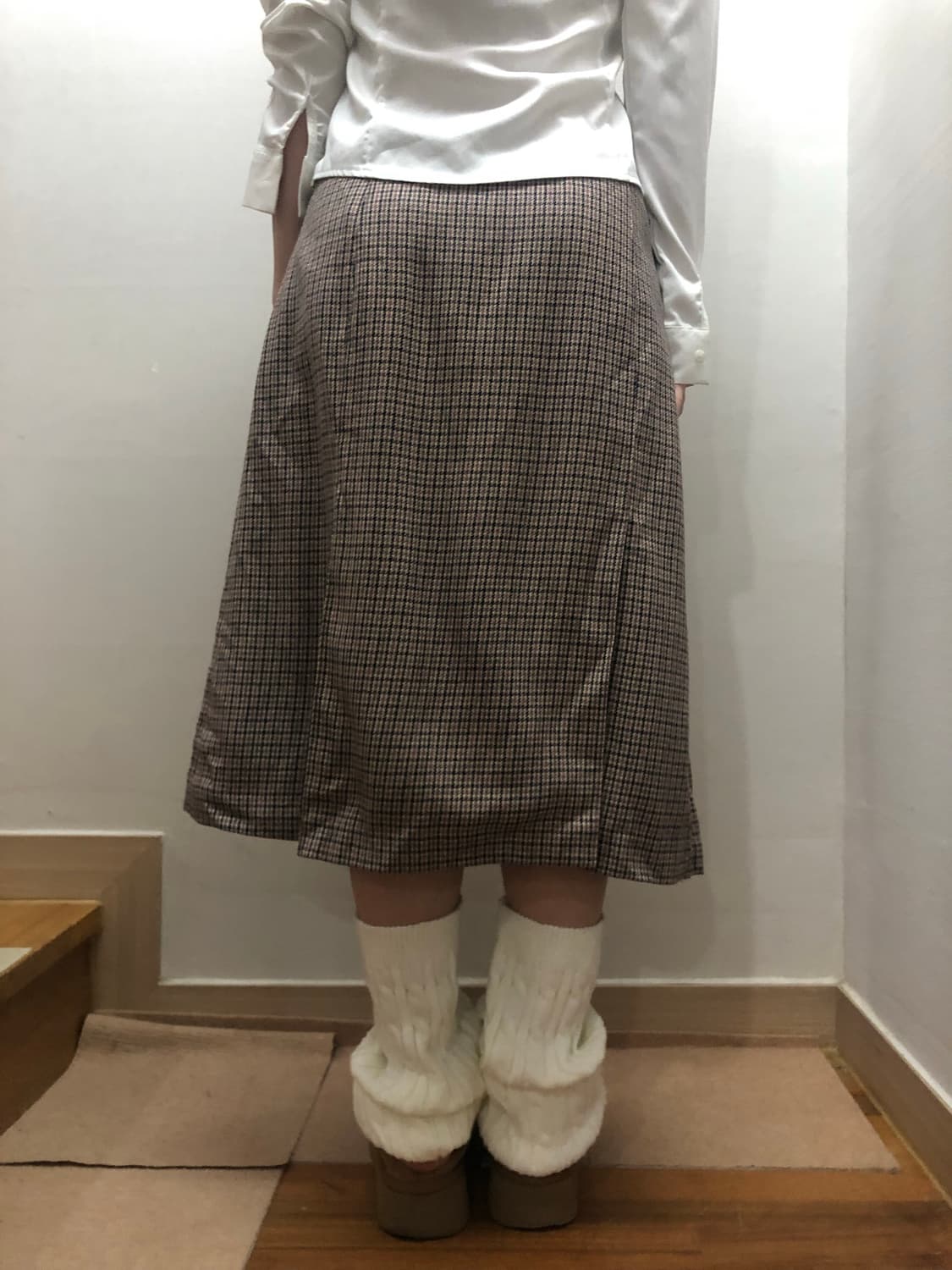 빈티지 브라운 핑크 체크 울 스커트 상품이미지8