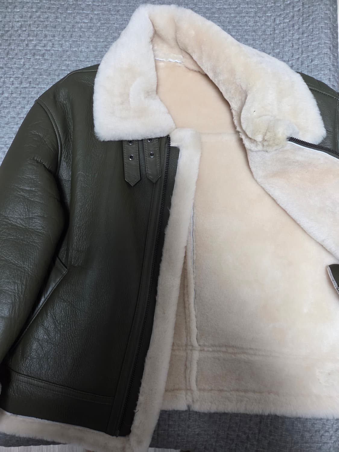 새상품 천연 양모 무스탕 M(66) 카키 상품이미지5