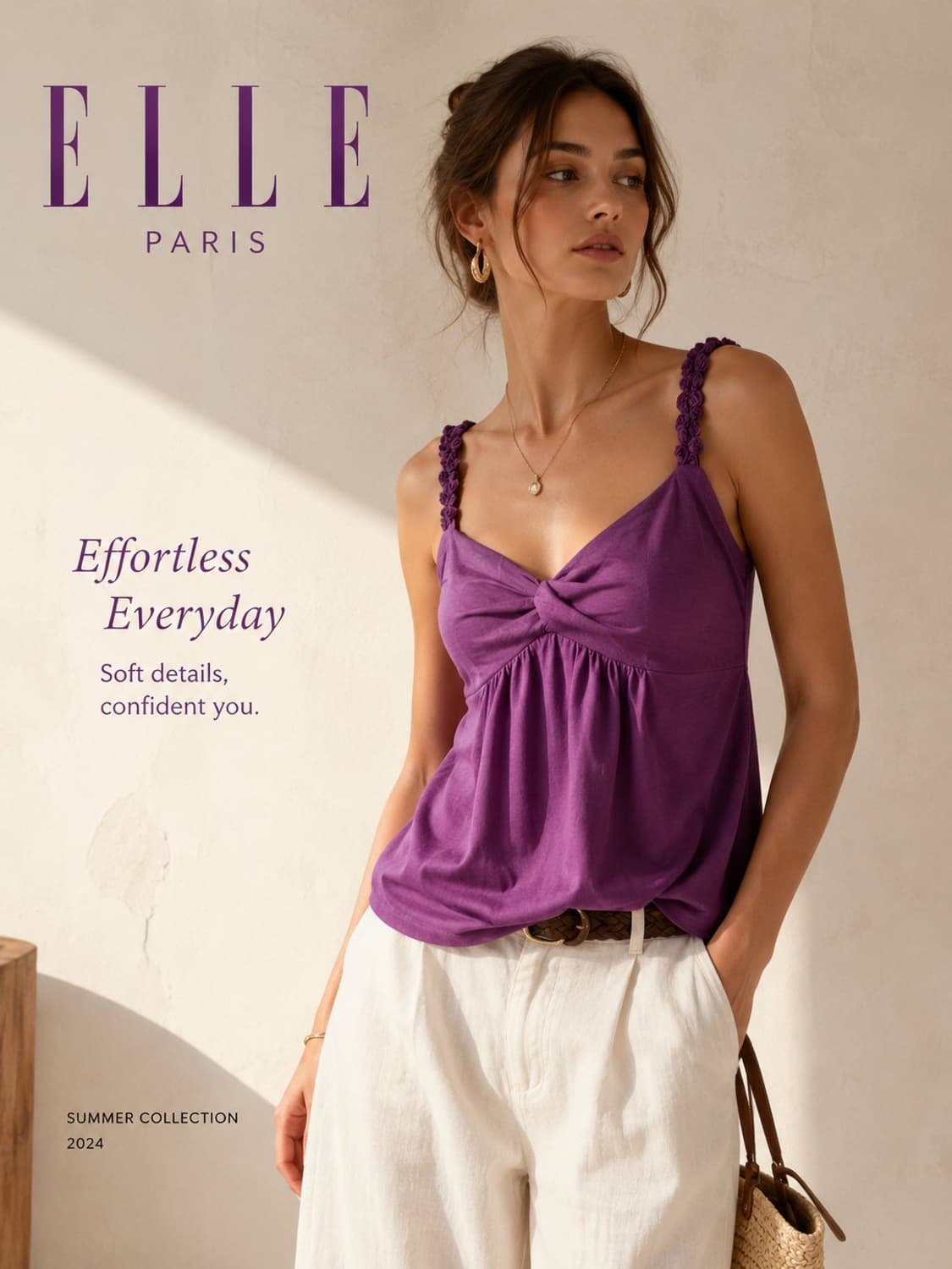 [새상품] 엘르(ELLE) 퍼플 로즈 스트랩 나시 상품이미지6
