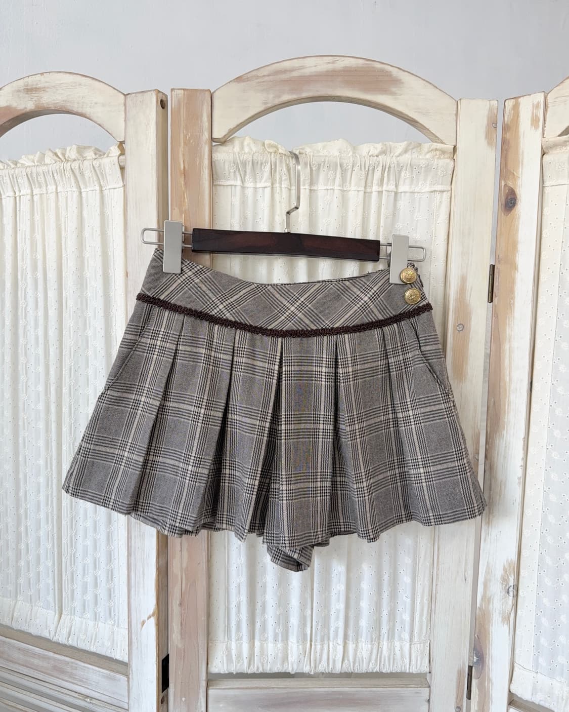 Mocha mousse check midi skirt pants  상품이미지1