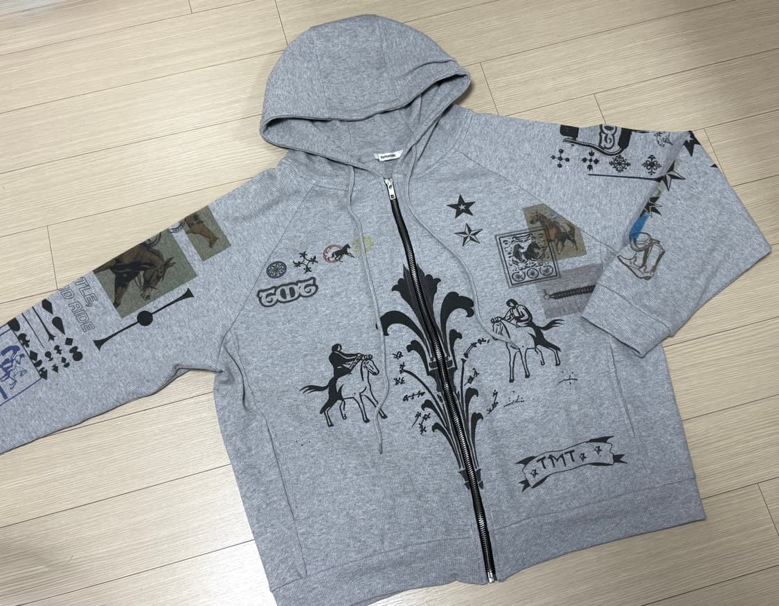 투머치택스 프린티드 와플 집업 후디 그레이 상품이미지2