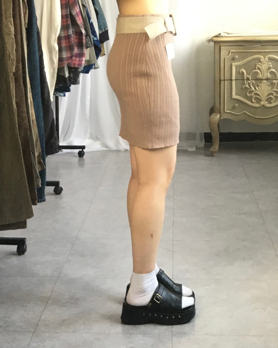 Belted ribbed knit skirt 상품이미지5