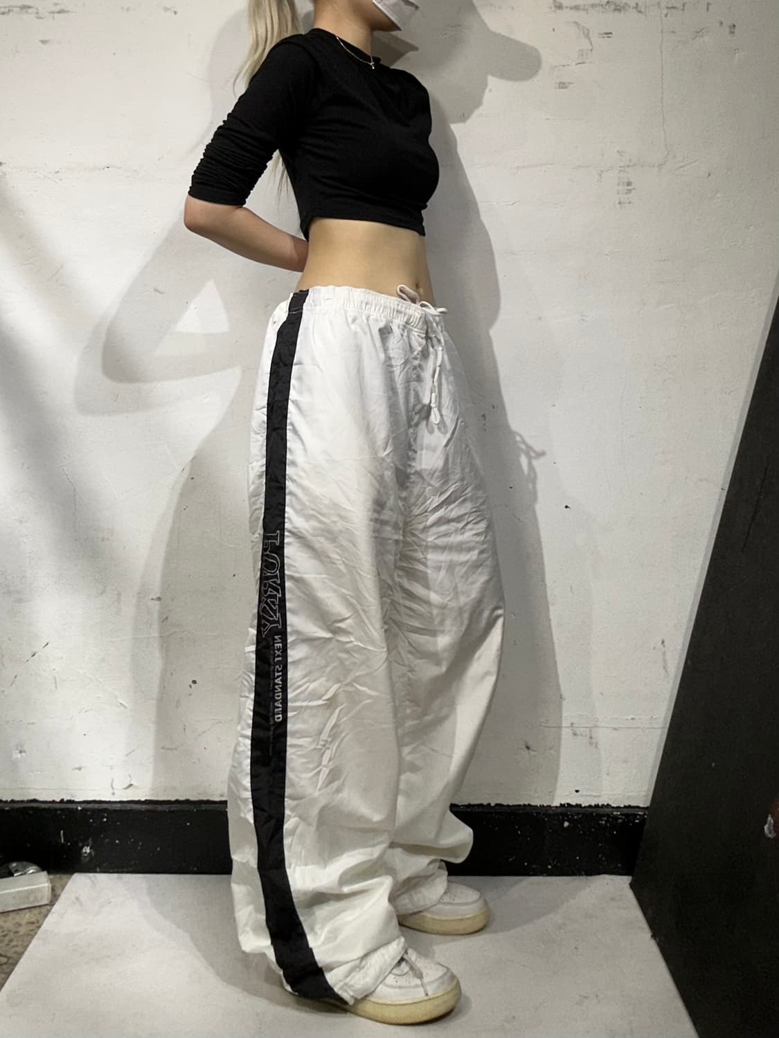 90s 빈티지 purky 와이드 트랙 팬츠 화이트 사이드 라인 팬츠  상품이미지1