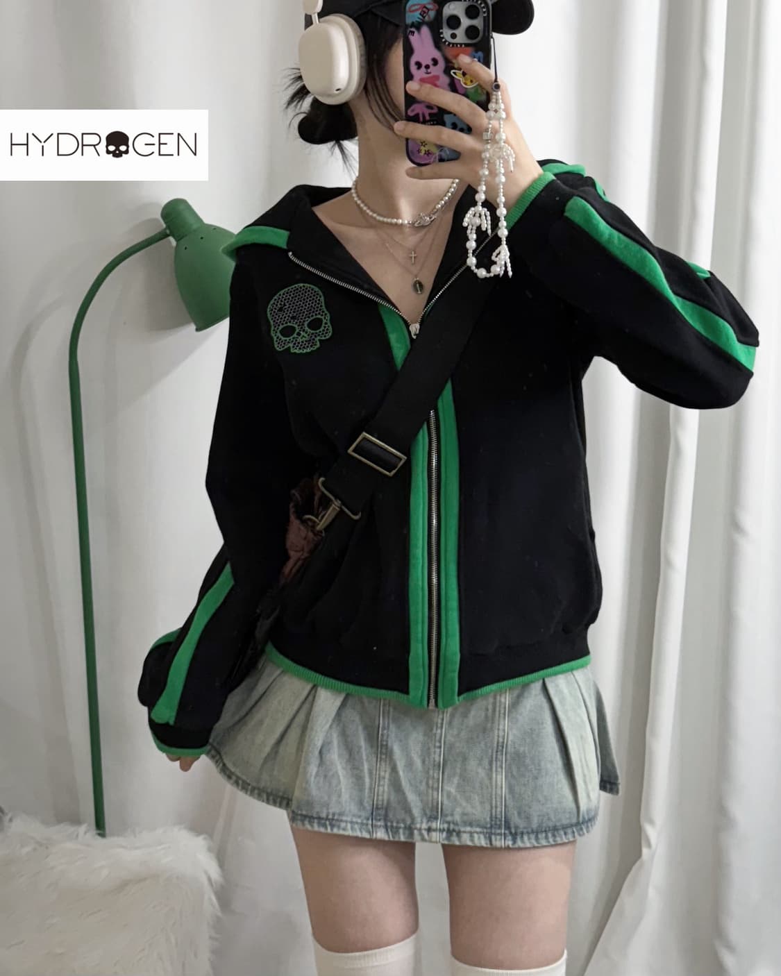 하이드로겐 블랙 & 그린 오버핏 후드 집업 상품이미지1