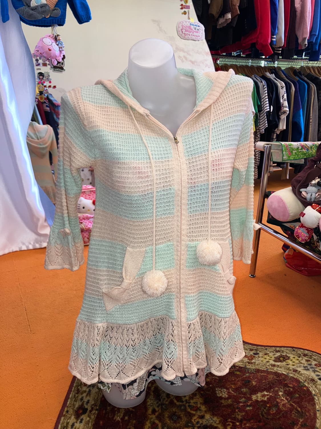 빈티지 솜사탕 폼폼 니트 후드집업 상품이미지1