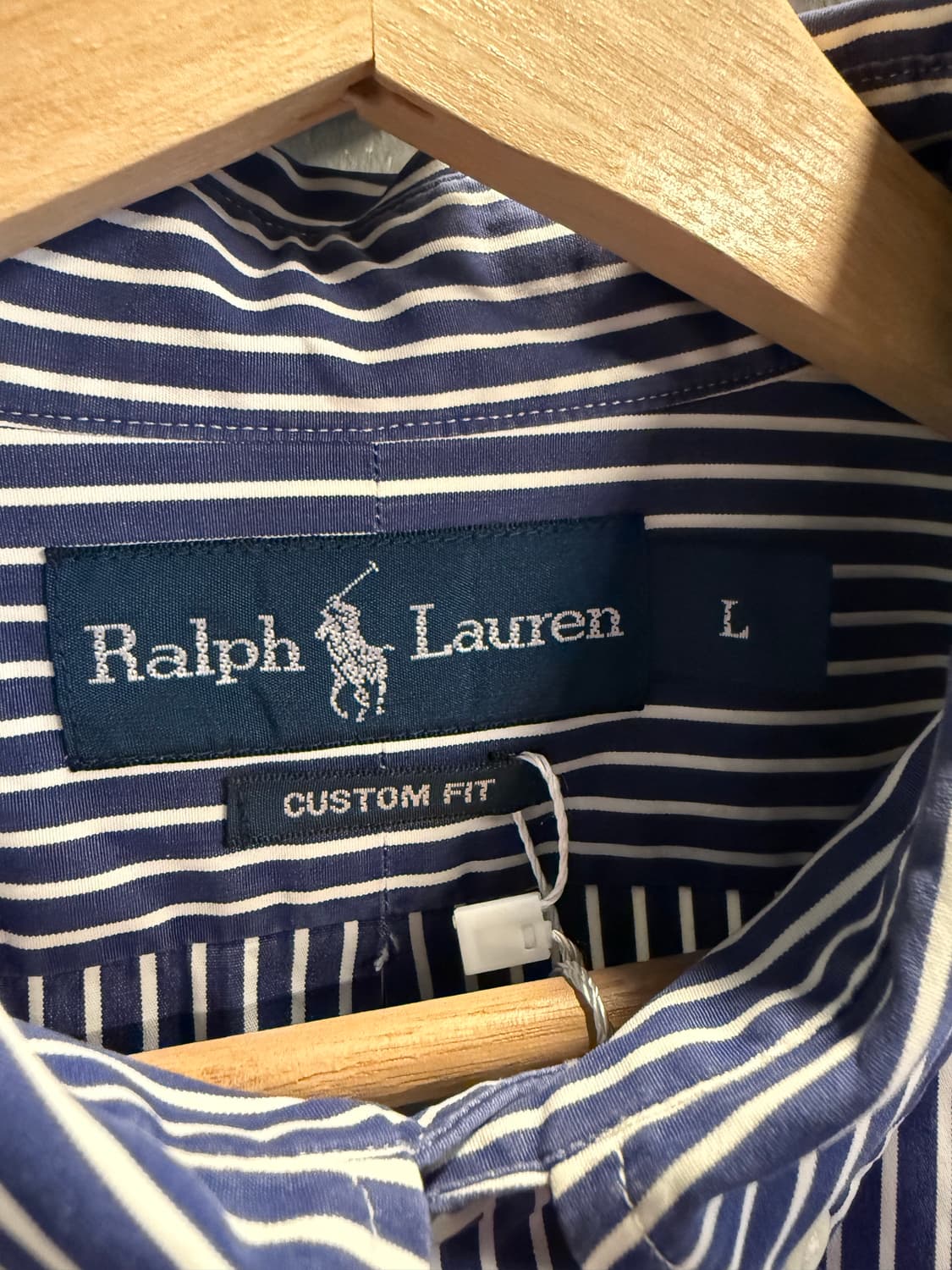 폴로 랄프로렌 커스텀핏 스트라이프 셔츠 네이비 화이트 L 상품이미지5