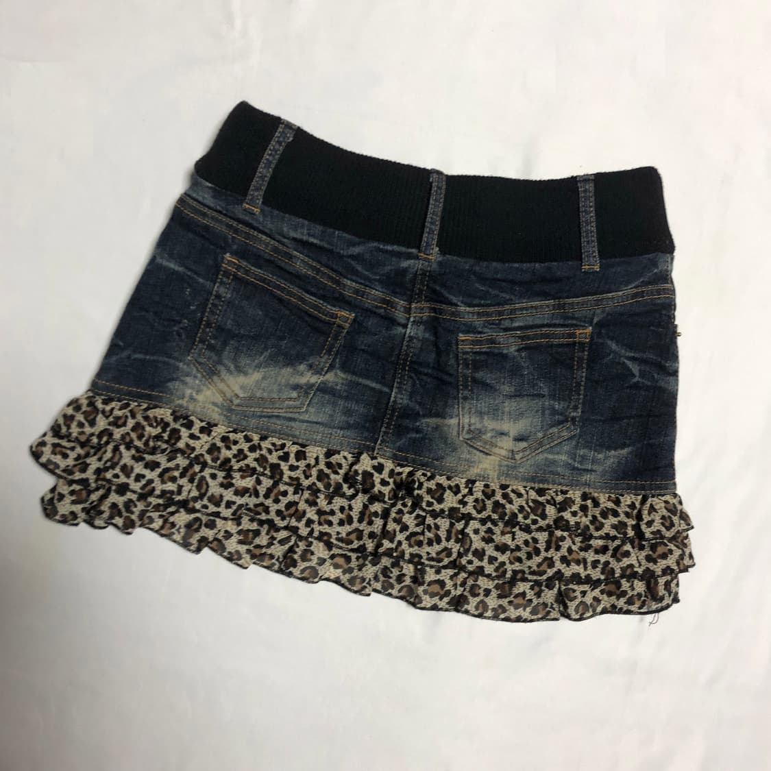 호피 데님 리브 스커트 상품이미지4