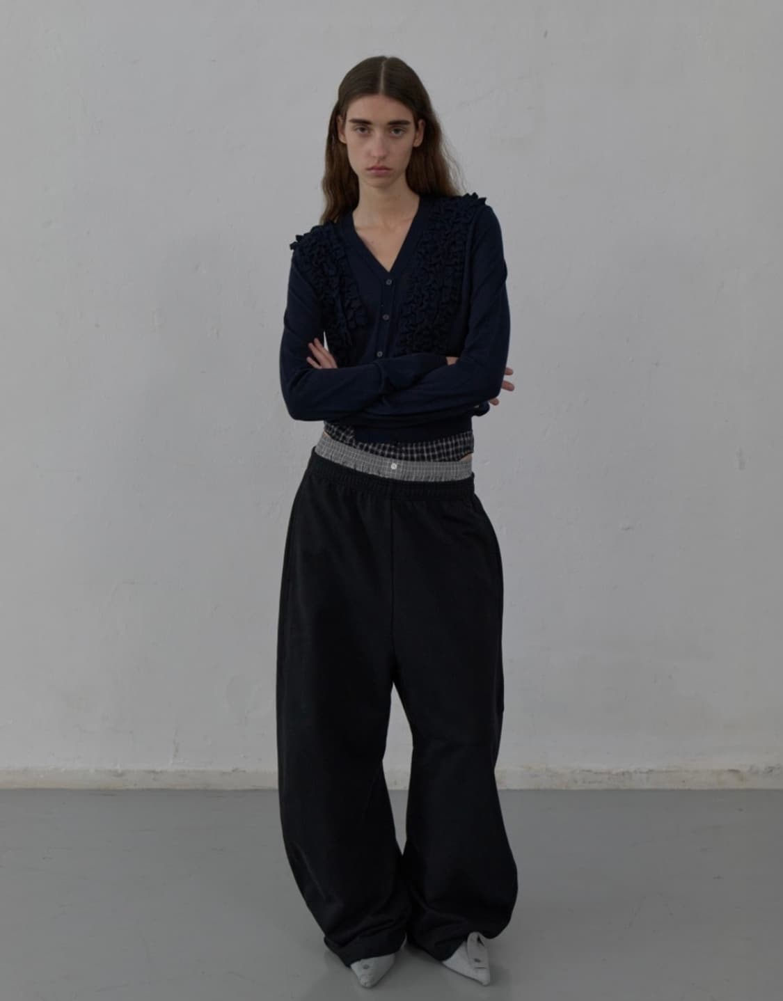 LCDC TM 레이어드 체크 스웻팬츠 블랙 상품이미지2