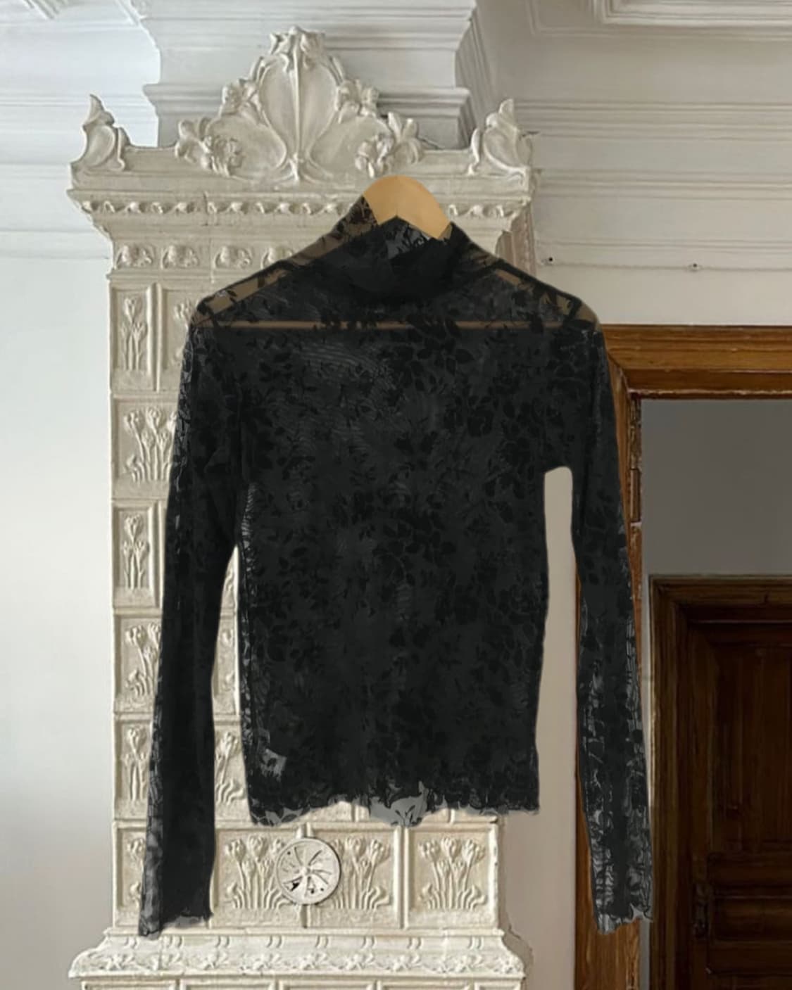 vintage velvet pattern mesh top 상품이미지9