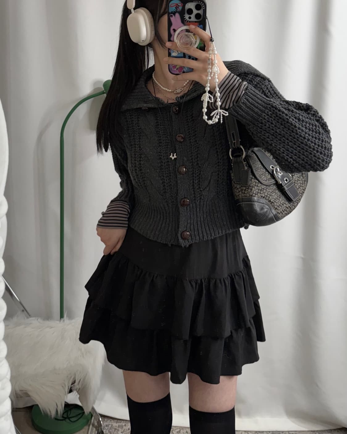 차콜 그레이 꽈배기 빅 카라 가디건 상품이미지2