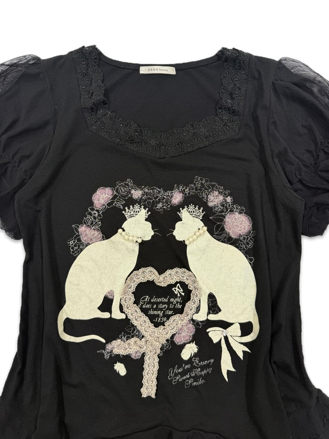 빈티지 Axes Femme 블랙 프릴 고양이 티셔츠 상품이미지3