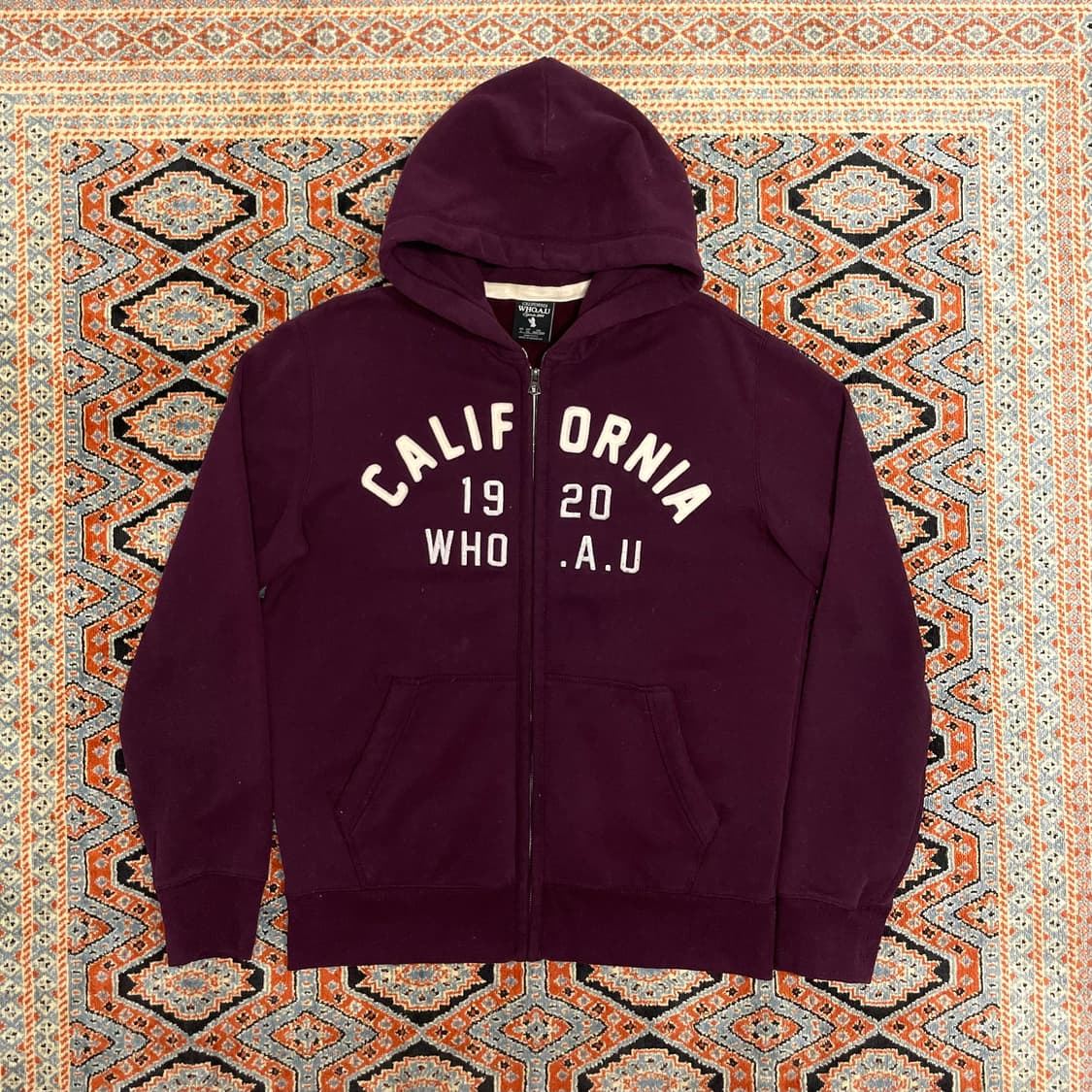 후아유 캘리포니아 스펠로고 버건디 기모 후드집업 남성L 상품이미지1