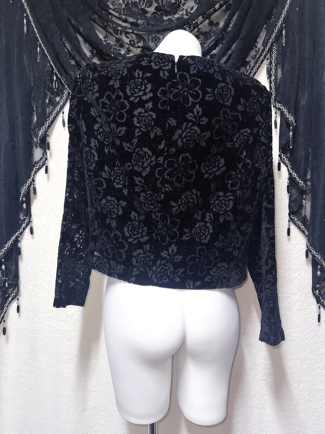 로맨틱고딕 오리엔탈 고스로리 펑크 플라워패턴 글리터 벨벳블라우스 페어리 상품이미지8