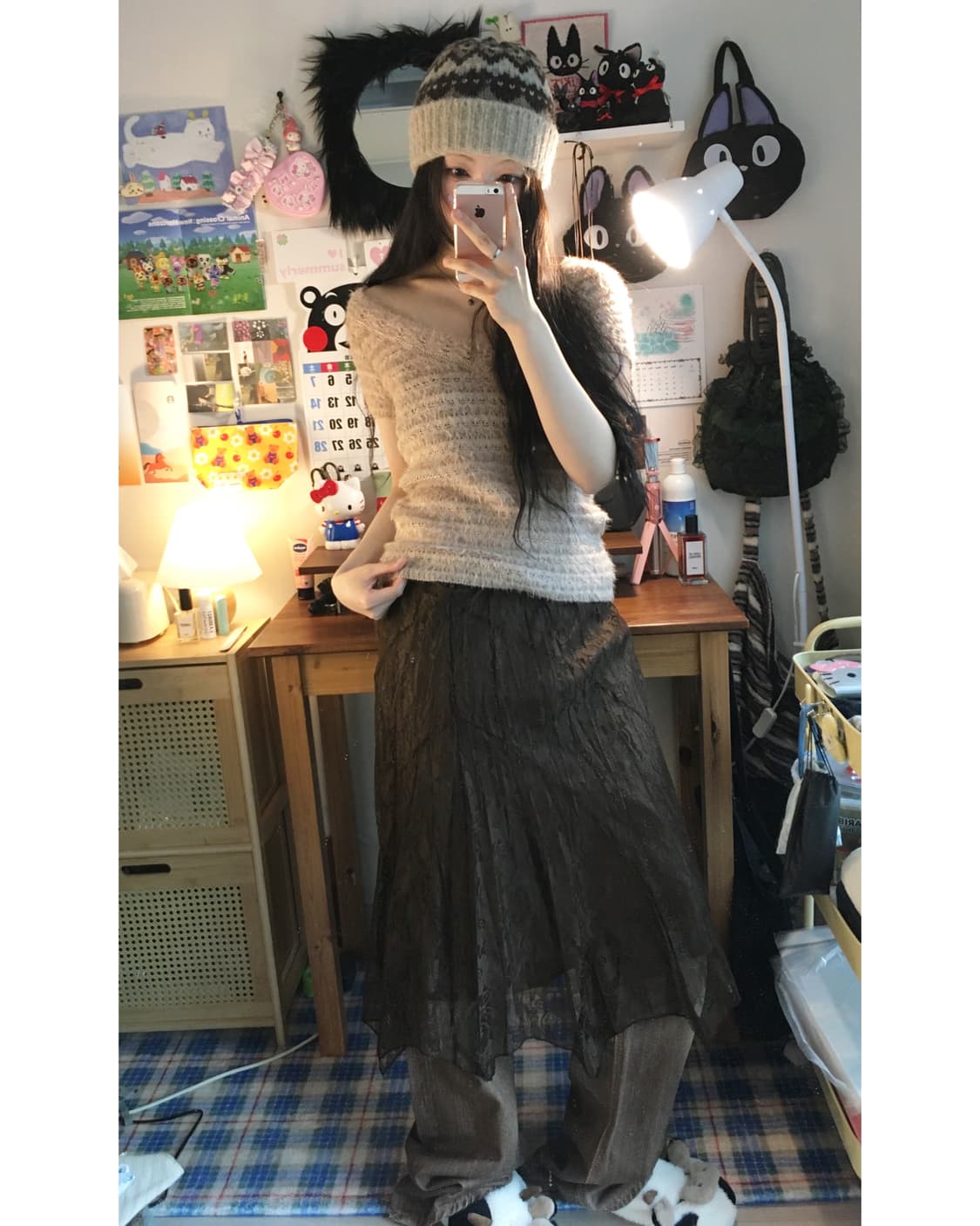 VINTAGE SHIRRING LACE LONG SKIRT BROWN 상품이미지2
