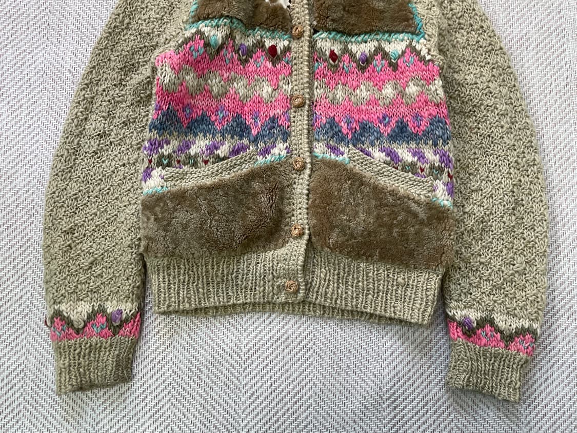 빈티지 핸드메이드 에스닉 퍼트리밍 니트 가디건  J04000 상품이미지2