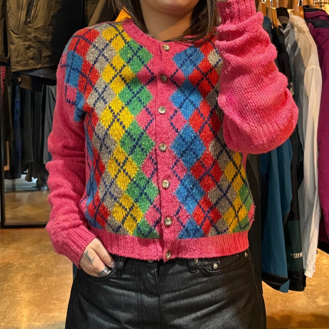 베네통 아가일 체크 가디건 상품이미지1