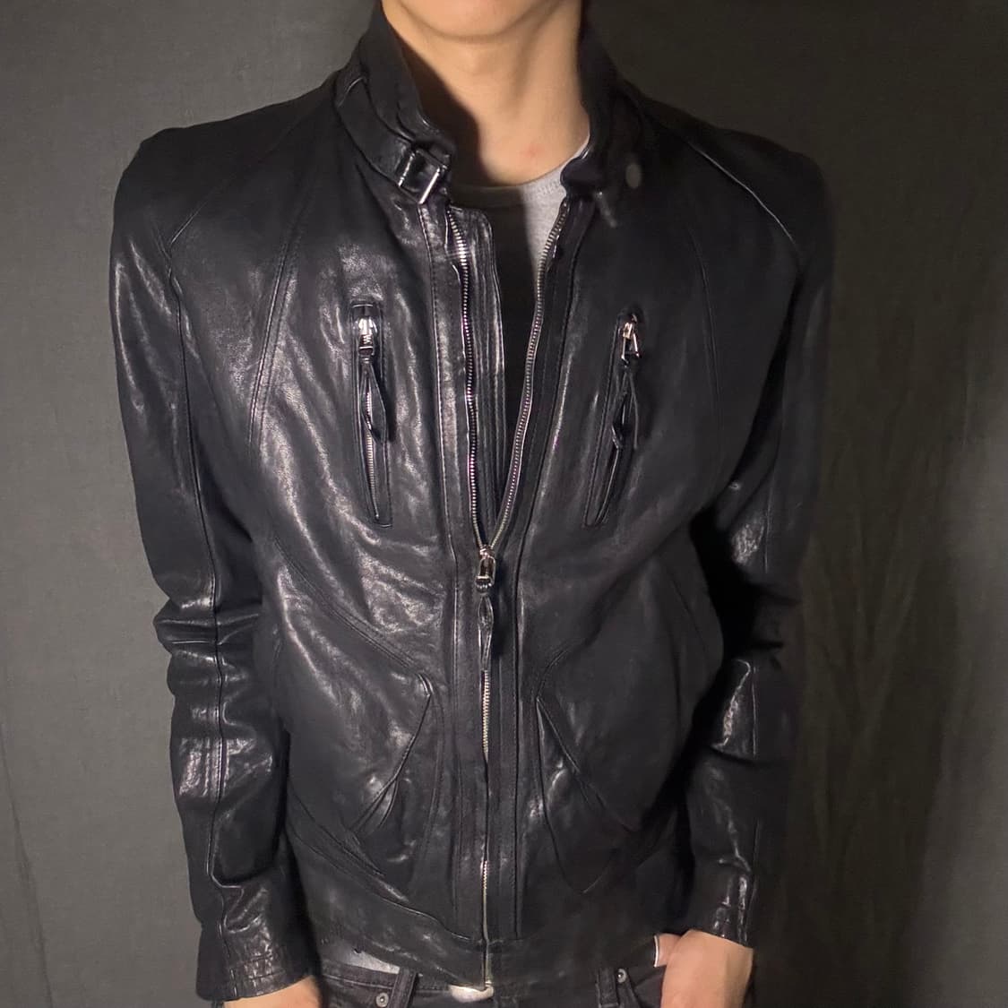 vintage black leather jacket 상품이미지6
